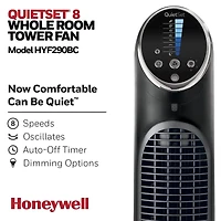 Ventilateur tour QuietSetMD HYF290BC Honeywell – Pièce entière, 40 po, 8 vitesses, Noir