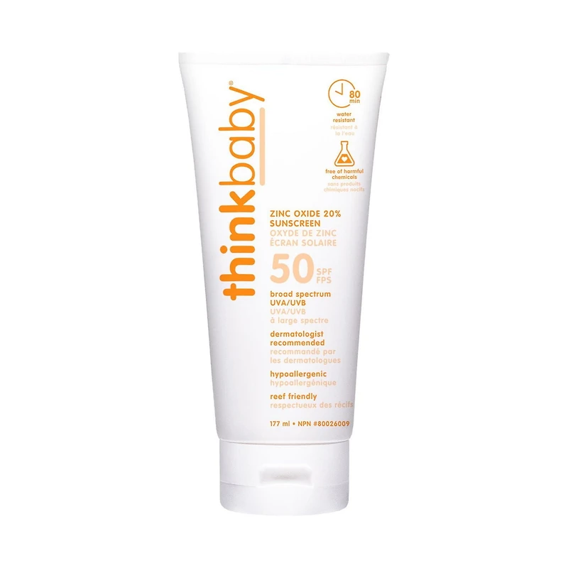 Thinkbaby Safe Sunscreen SPF 50+, 6oz, Mineral based sunscreen, 89ml