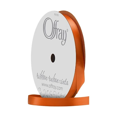 OFFRAY SINGLE FACE SATIN RIBBON, ORANGE, 3/8" X 18'