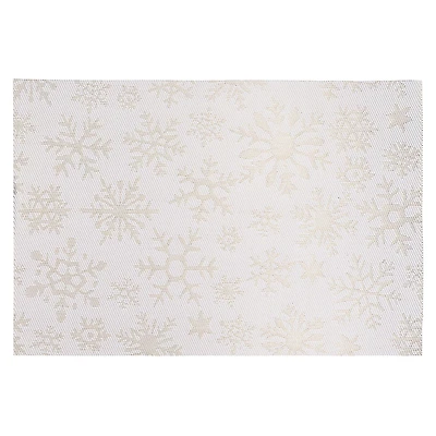 Vinyl Placemat (Flocon De Neige Sur Or Blanc) - Set of 12