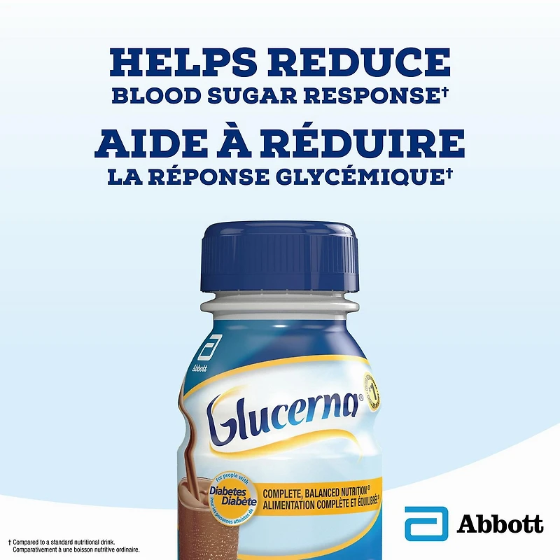 Boisson nutritive Glucerna, Substitut de repas, Alimentation complète et équilibrée pour les personnes diabétiques, Chocolat, 6 x 237 mL Alimentation complète et équilibrée