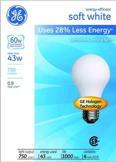 General Electric Ge Energy-Efficient 43W A19 4PK