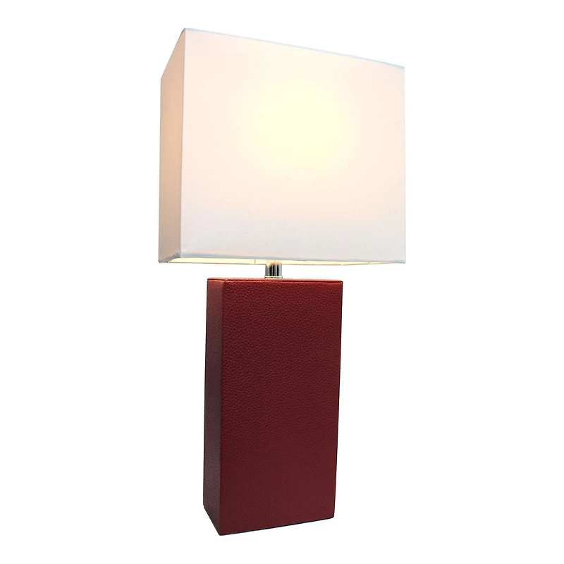 Conceptions Elégantes Lampe de table moderne en cuir avec abat-jour en tissu blanc