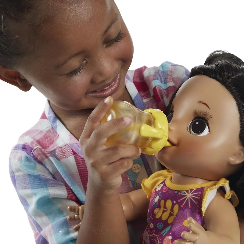 Baby Alive Happy Hungry Baby Black Straight Hair Doll-Bilingual