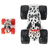 Monster Jam, Monster truck officiel en métal moulé Dalmatian, échelle 1:64, avec mini-véhicule collector à l'échelle 1:87 en cadeau, jouets pour filles et garçons à partir de 3 ans