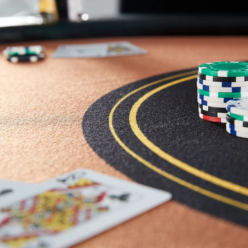 Table de poker pliable Barrington pour 10 joueurs avec porte-gobelets en acier et rebords rembourrés – Aucune installation requise, style casino, noir/brun