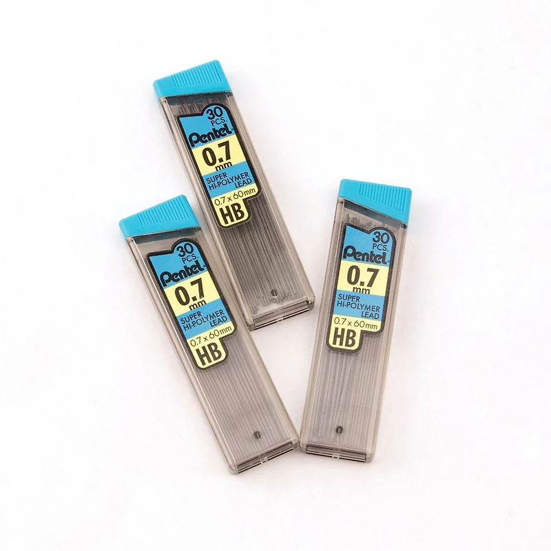 Pentel Super Hi-Polymer Mines de Recharge, 30 Mines par Tube, HB, 0,7mm, 3PC Paque