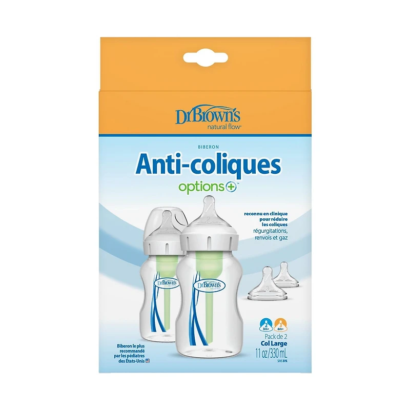 Dr. Brown’s Natural Flow® Anti-Colic Options+™ Wide-Neck Baby Bottle 11 oz/330 mL, 2 pack, 2 pack