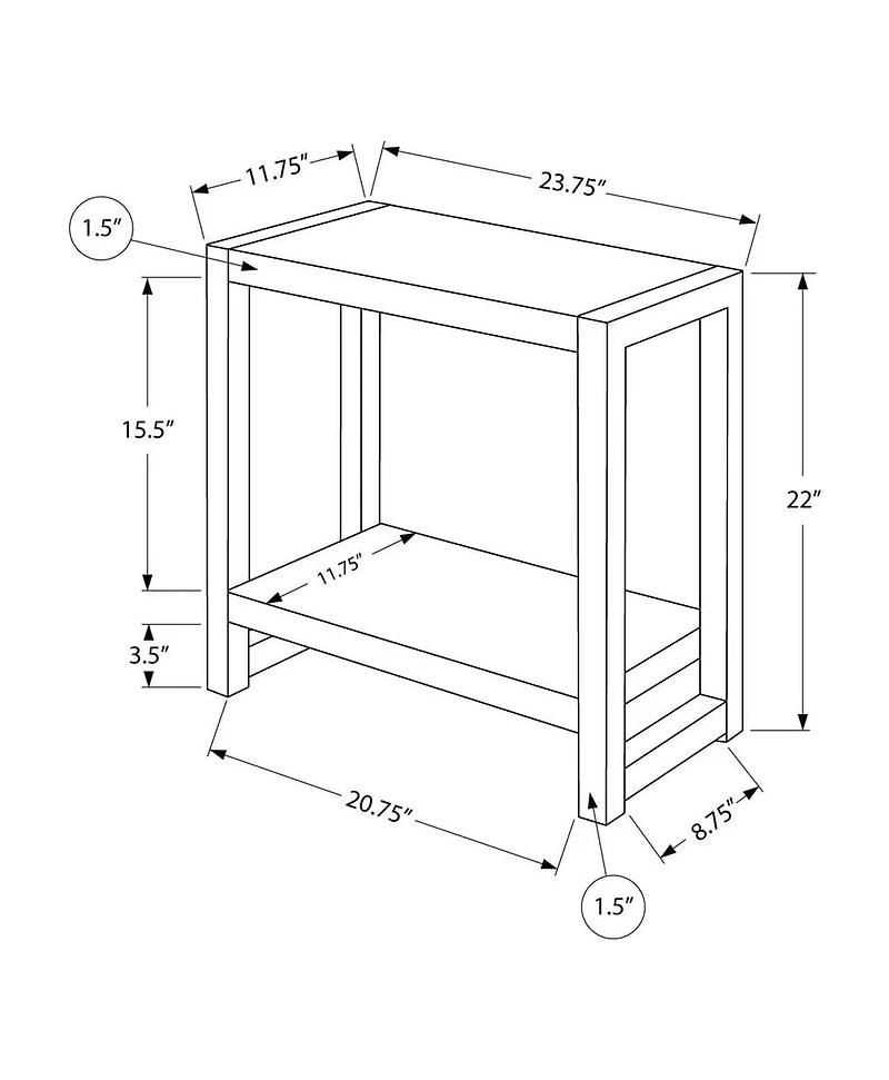 Monarch Specialties Table D'appoint, Côté, Bout, Étroit, Petit, 2 Niveaux, Salon, Chambre À Coucher, Métal, Stratifié, Gris, Noir, Contemporain, Moderne