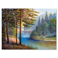 Designart Lumière du soleil du matin à travers la forêt de pins et de sapins Art mural sur toile