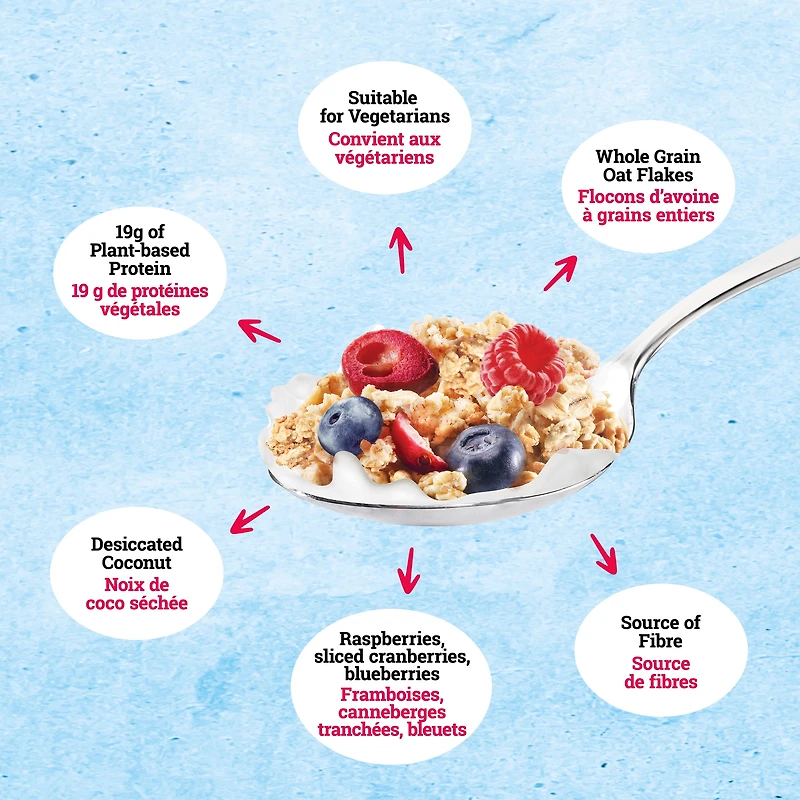 Jordans - Granola protéiné aux baies mélangées, à base de plantes, riche en protéines, source de fibres, sans OGM, fabriqué à partir de grains entiers Grappes de granola protéiné nutritives au goût acidulé avec des framboises, des canneberges tranchées et des bleuets