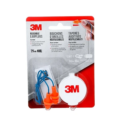 3M™ Reusable Earplugs 90586H1-DC, Corded, 25 dB NRR, Blue/Orange