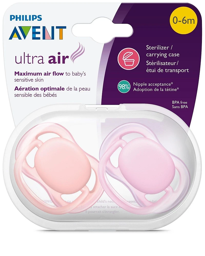 Suce ultra-aérée Philips Avent, 0 à 6 mois, rose/pêche, emb. de 2, SCF245/20