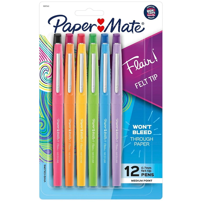 Stylo feutre Paper Mate Flair, pointe moyenne (0,7 mm), couleurs assorties