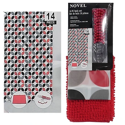 14pc Set Peva S. rideau + 12 crochets + Tapis de bain -Chainlink