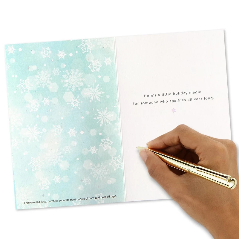 Hallmark Signature Frozen Christmas Card for Kid with Removable Necklace (Sparkle and Shine)