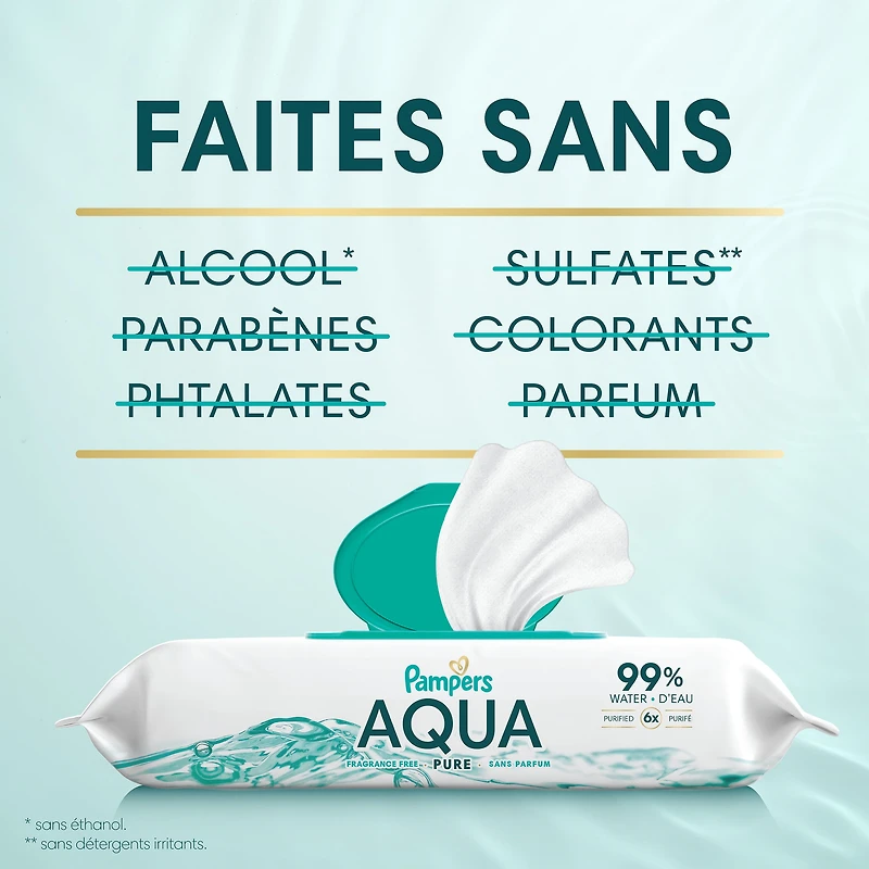 Pampers Aqua Pure Sensitive Baby Wipes, 99% Water, Hypoallergenic, Unscented Baby Wipes, 672 Baby Wipes Total (12X Flip-Top Packs)