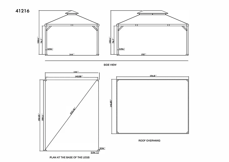Yosemite Gazebo Structure en Aluminum Finition Bois 12 x 16