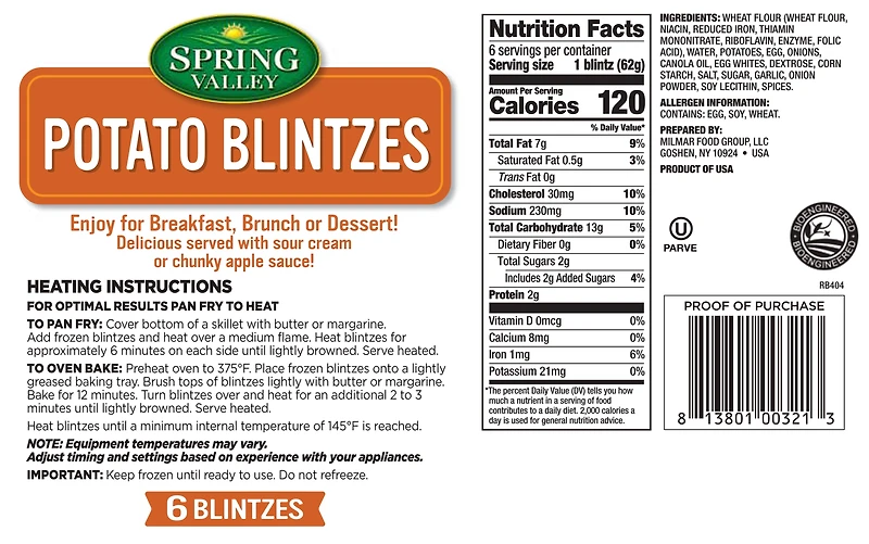 Spring Valley Pomme de terre Blintz