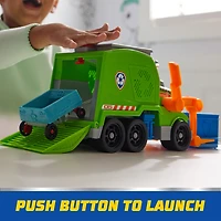 Pat'Patrouille : Camion de recyclage compacteur avec figurine Rocky et véhicule compacté transformable, jouets pour garçons et filles à partir de 3 ans PAW Rocky
