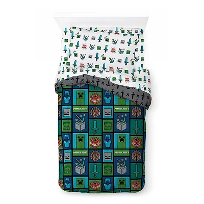 Minecraft Ensemble de Literie 4 Pièces pour Lit 1 Place + En Prime un Sac