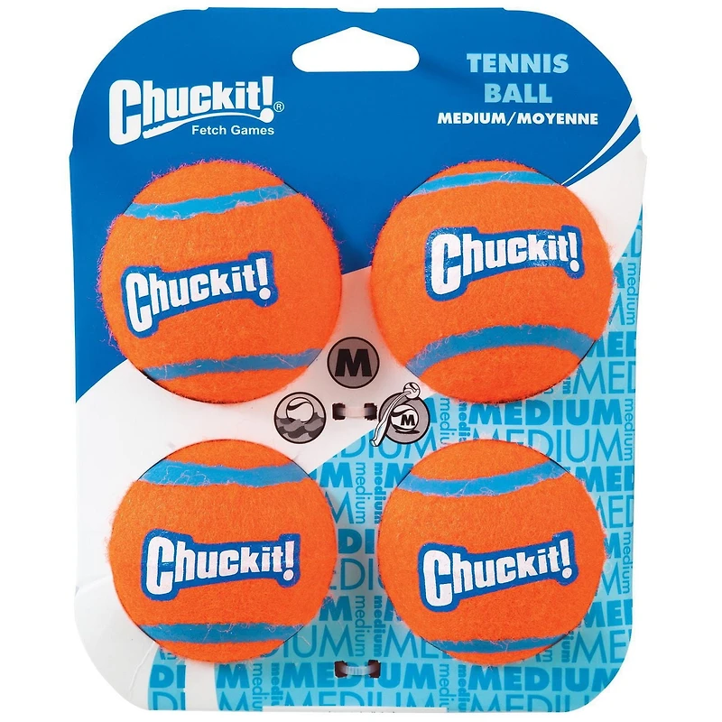 CHUCKIT! balle de tennis (jouet pour chien moyenne; paquet de 4)