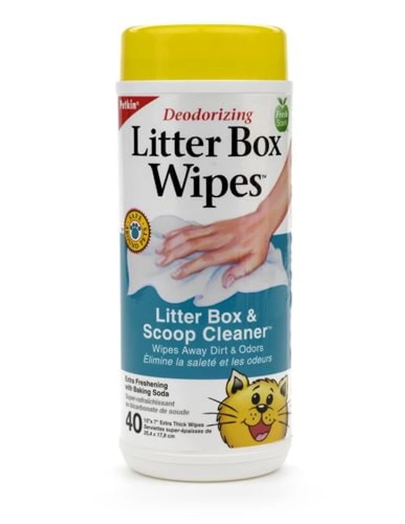 Litter Box Wipes - 40 unités Les lingettes pour litière Litter Box Wipes sont la solution pratique et rapide pour nettoyer et désodoriser la litière ou les écopes.