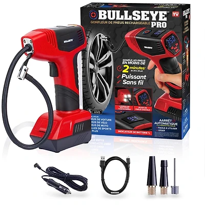 Gonfleur de pneus Bullseye 150 PSI – Compresseur d’air électrique portatif, pompe à air pour voiture et vélo avec manomètre LED et alimentation 12V DC Bullseye Tire Inflator 150 PSI Electric Air Compressor Portable Air Pump For Car Bike LED Tire Pressure Gauge 12V DC