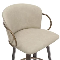 Tabouret de Comptoir, 26 po, avec Siège Pivotant, Jeu de 2 Milieu du Siècle en Similicuir et Bois et Métal - Ivoire et Brun et Or Vieilli