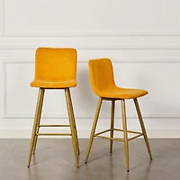 Homylin Modern Counter Height Bar Stools Set of 2, 30" Upholstered Bar Chairs Dining Stool with Backs, Golden Legs and Footrest for Home Bar Kitchen Island
