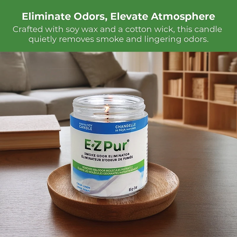 E-Z Pur Smoke Odour Eliminating Candle,1-Wick Soy Wax, Crisp Linen, 85 G