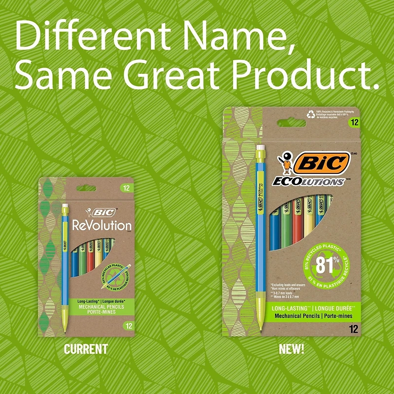 BIC Ecolutions porte-mine rétractable HB, plastique recyclé à 81 %, pointe moyenne (0,7 mm), emballage recyclé à 100 %, paquet de 12 Paquet de 12