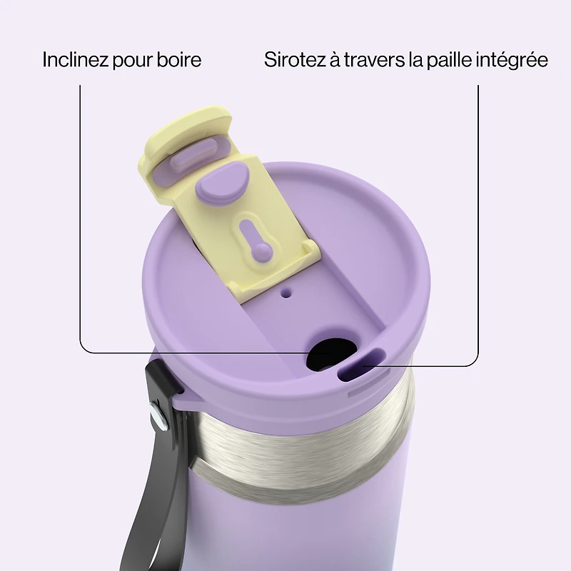 Bouteille d’eau isolée en acier inoxydable Contigo DualSip avec couvercle à double sens, 473 ml (16 oz) – 100 % antifuite, compacte, sans BPA, sans plomb, lavable au lave-vaisselle