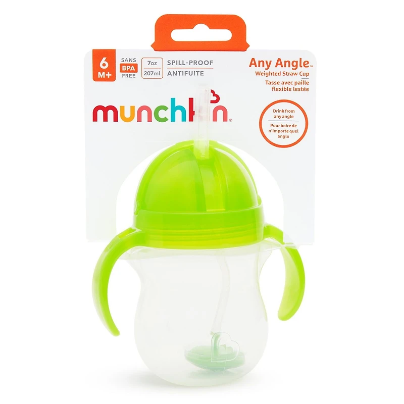 Munchkin Any Angle Click Lock Tasse d'entraînement à paille lestée Rose 7 oz
