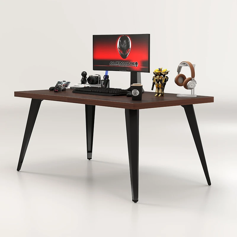 Homy Casa 63" Work Desk Table with Thick Top and Flat Metal Legs, Multi-Use Home Office Table, Faux Walnut