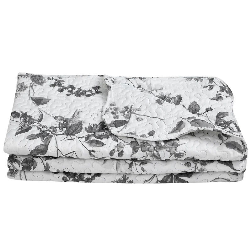 Marina Decoration Parure de lit ultra douce avec couvre-lit en tissu Pinsonic imprimé en relief et taies d'oreiller, motif branches florales de chrysanthème gris