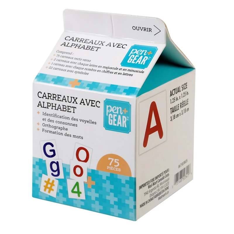 Tuiles d'apprentissage de l'alphabet Pen + Gear 75CT Carreaux de lettre Pen + Gear