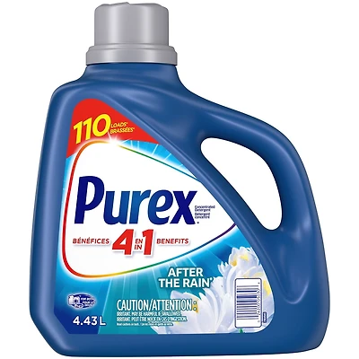 Purex 4 en 1 détergent à lessive liquide concentré, ondée fraîche, 4,43 litres, 110 brassées 4,43L, 110 brassées