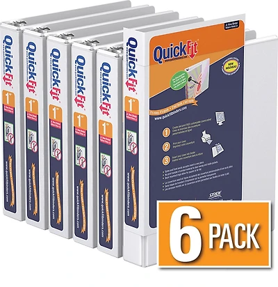 QuickFit 8.5 x 5.5 Hevy Duty View Binder, Round Ring, 6 Pack (1", White)