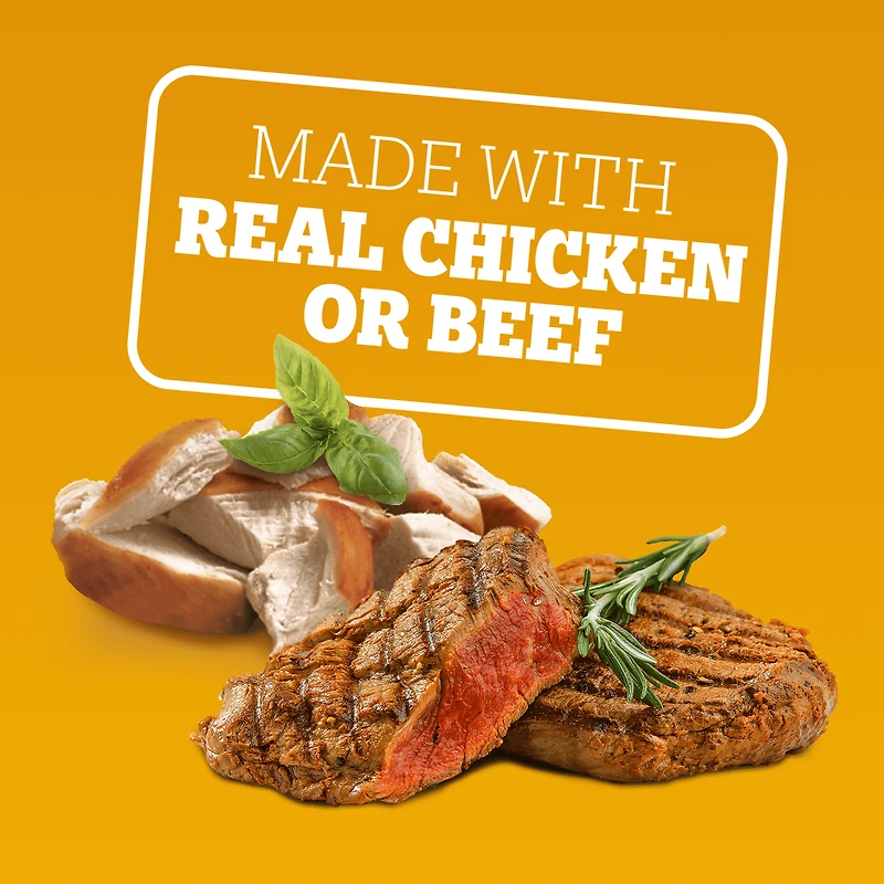 Nourriture humide pour chiens adultes PEDIGREE COUPES DE CHOIX AU JUS saveur de bœuf, nouilles et légumes et saveur de poulet grillé en format variété