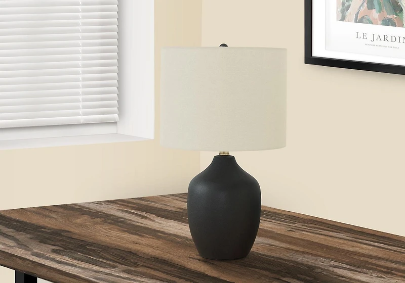 Monarch Specialties Lighting, 22"h, Table Lamp, Black Ceramic, Ivory / Cream Shade, Transitional
