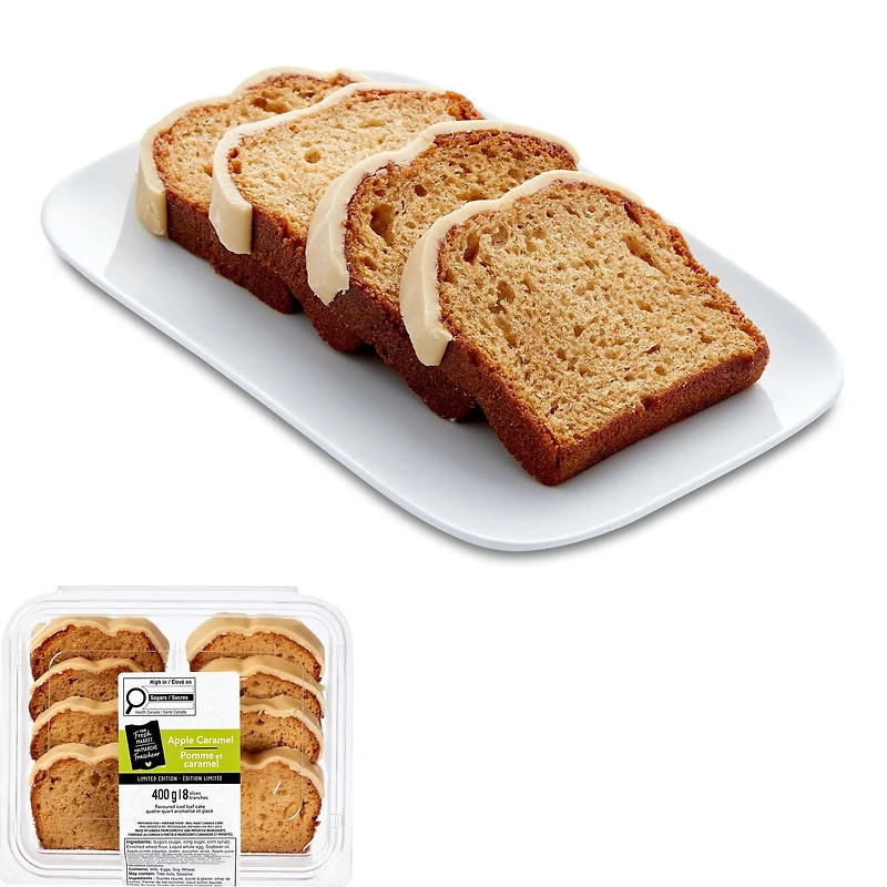 Quatre-quarts aromatisé et glacé Pomme et caramel Mon marché fraîcheur 8 tranches, total de 400 g