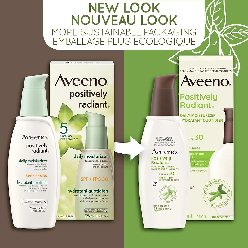 Aveeno Positively Radiant Daily Moisturizer SPF30, Sunscreen, Face Cream, Anti Aging, Hypoallergenic, Sun Protection