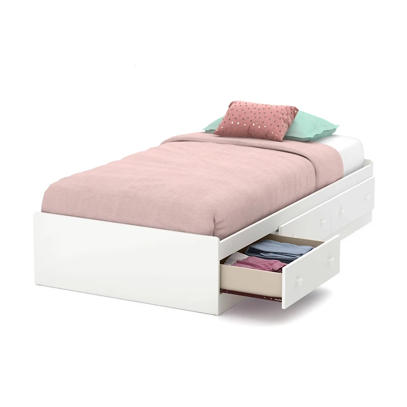 South Shore Little Smileys Twin Mates Bed with 3 Drawers, in Pure White