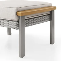 SONGMICS HOME Sencillo Collection - Patio Furniture Set, Armchair with Ottoman, Rattan, Faux Wood, Gray and Beige