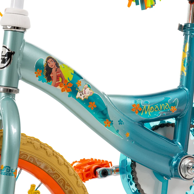 Moana de Disney par Huffy 16 pouces, vélo pour les filles avec roues d'entraînement, Bleu cristal 4-6 ans