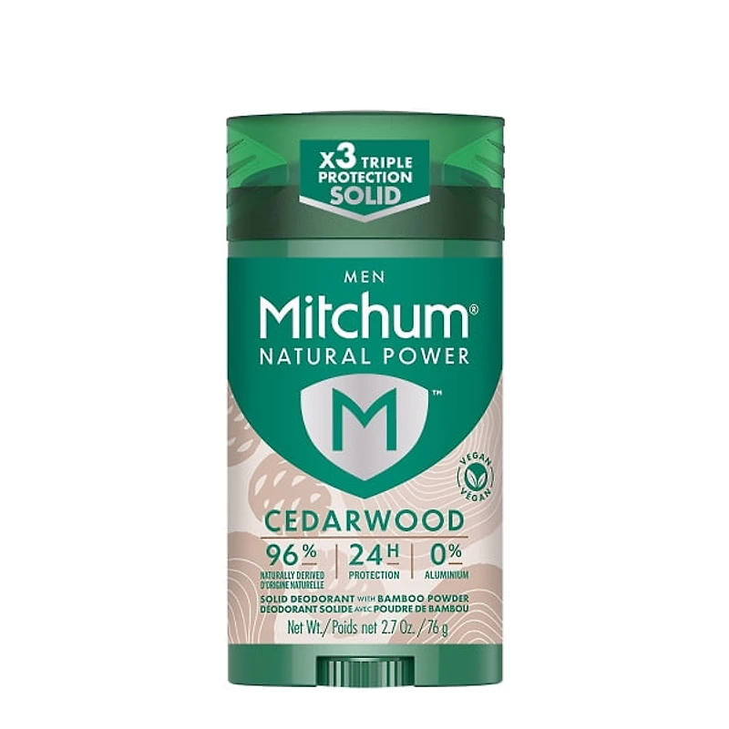Mitchum Désodorisant Solide Natural Power hommes, Bois de cèdre, 76g