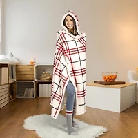 Safdie & Co. Premium Ultra Soft Hoodzy Hooded Throw Blanket with Sherpa Red Plaid