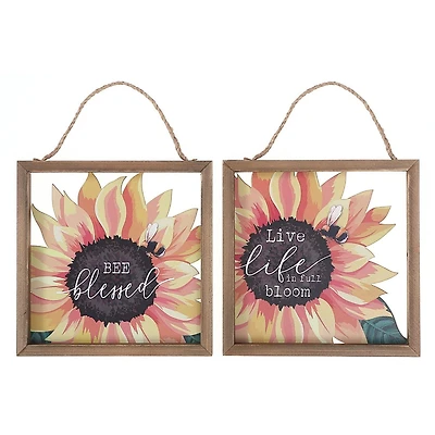IH Casa Decor Framed Sunflower Print Glass Wall Hanger Asstd - Set of 2