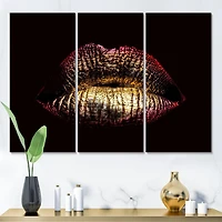 Designart Sexy Golden Metallized Female Lips IV Canvas Wall Art
